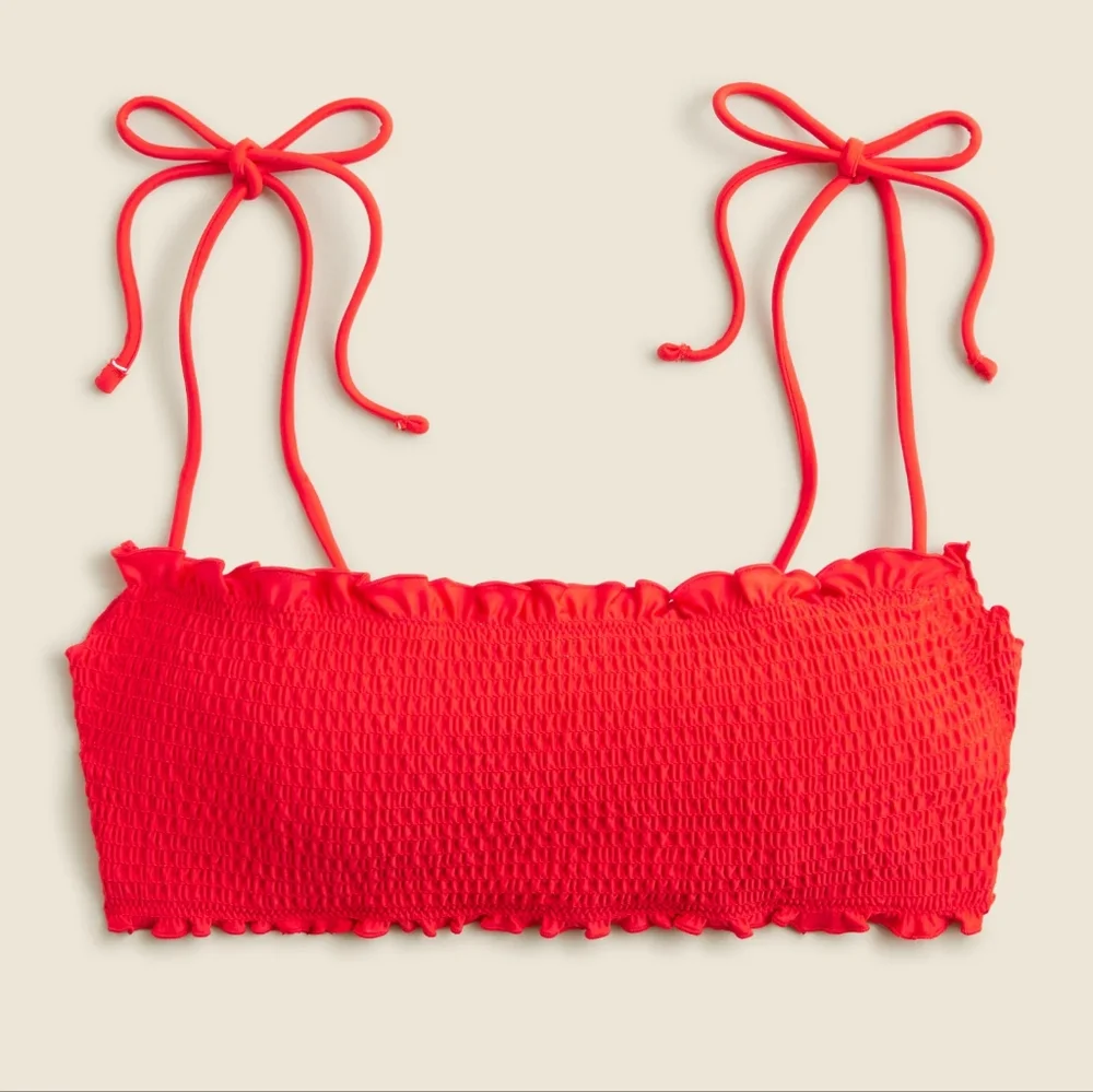 J.Crew Textured Smocked Square Neck Medium Coverage Bikini Top, Large, Red